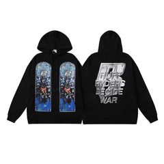 Who Decides War Blue Stained Glass Hooded Pullover (Black)