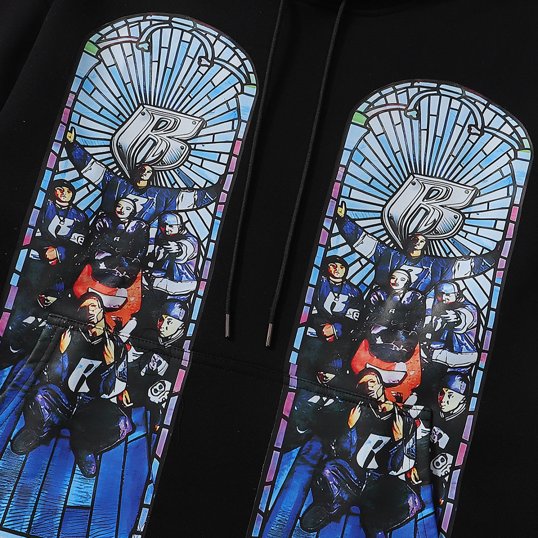 Who Decides War Blue Stained Glass Hooded Pullover (Black)