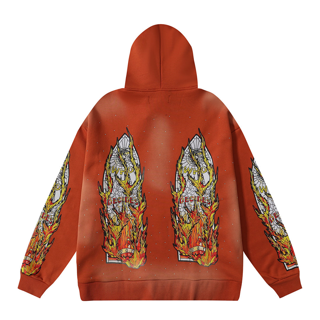Who Decides War Flame Glass Hooded Pullover (Rust / Orange)